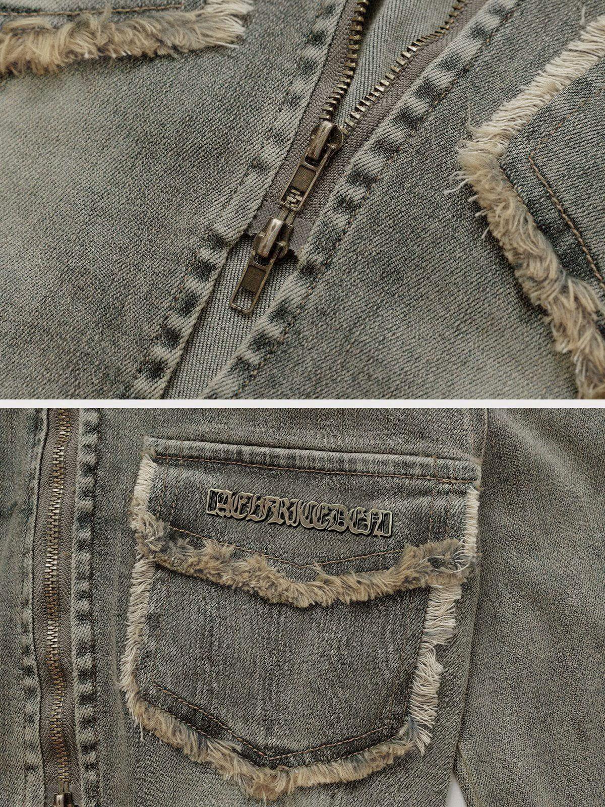 Aelfric Eden Fringe Double Zip Up Denim Jacket Female Product Image