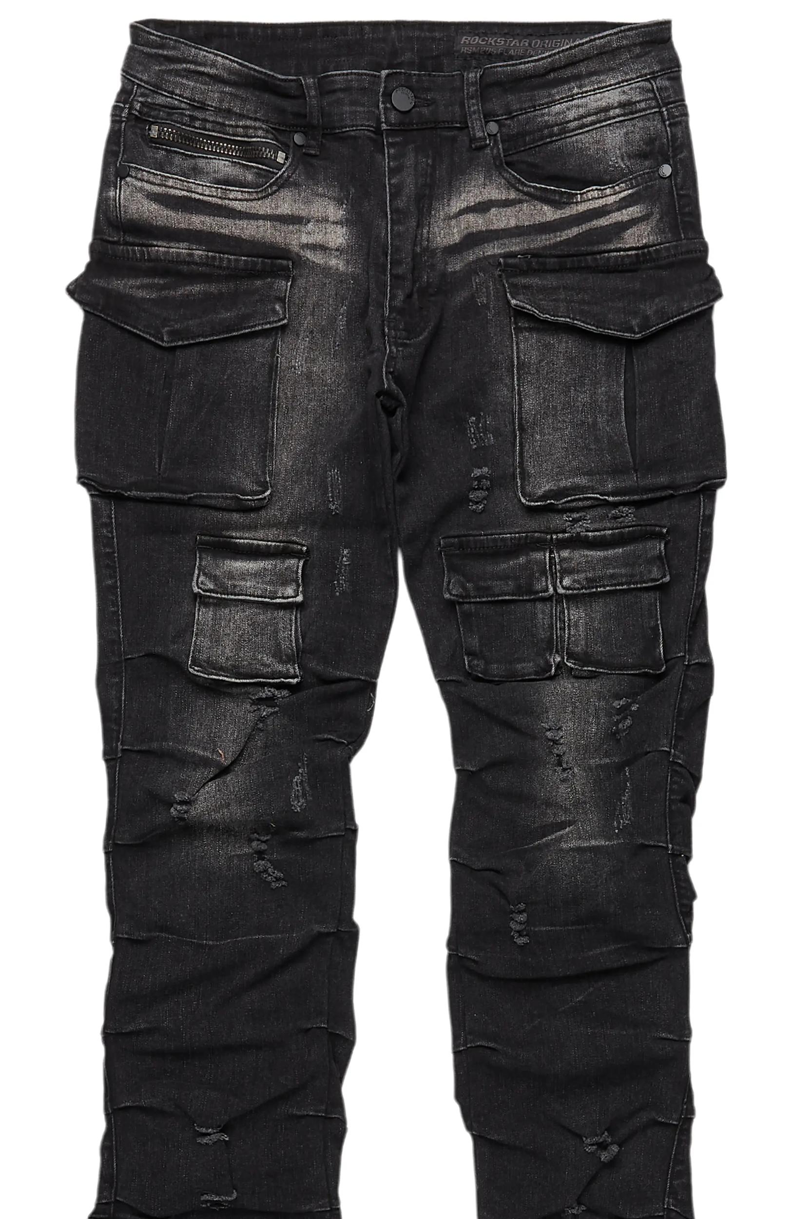 Gentry Dark Grey Wash Stacked Flare Jean Male Product Image