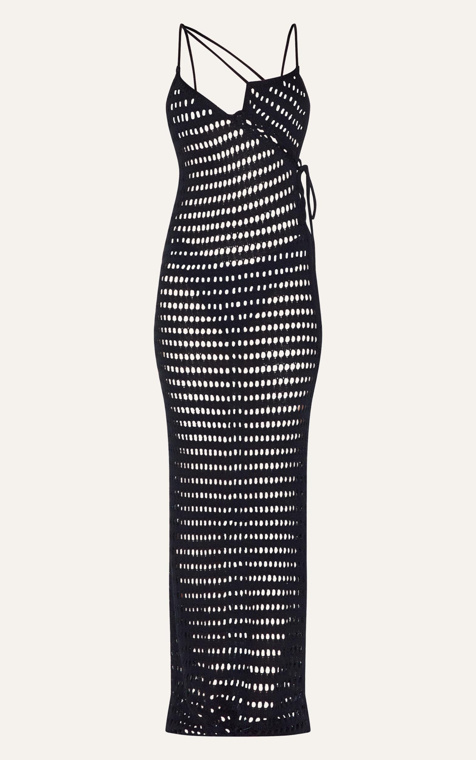 Black Knit Crochet Bust Detail Maxi Dress Product Image