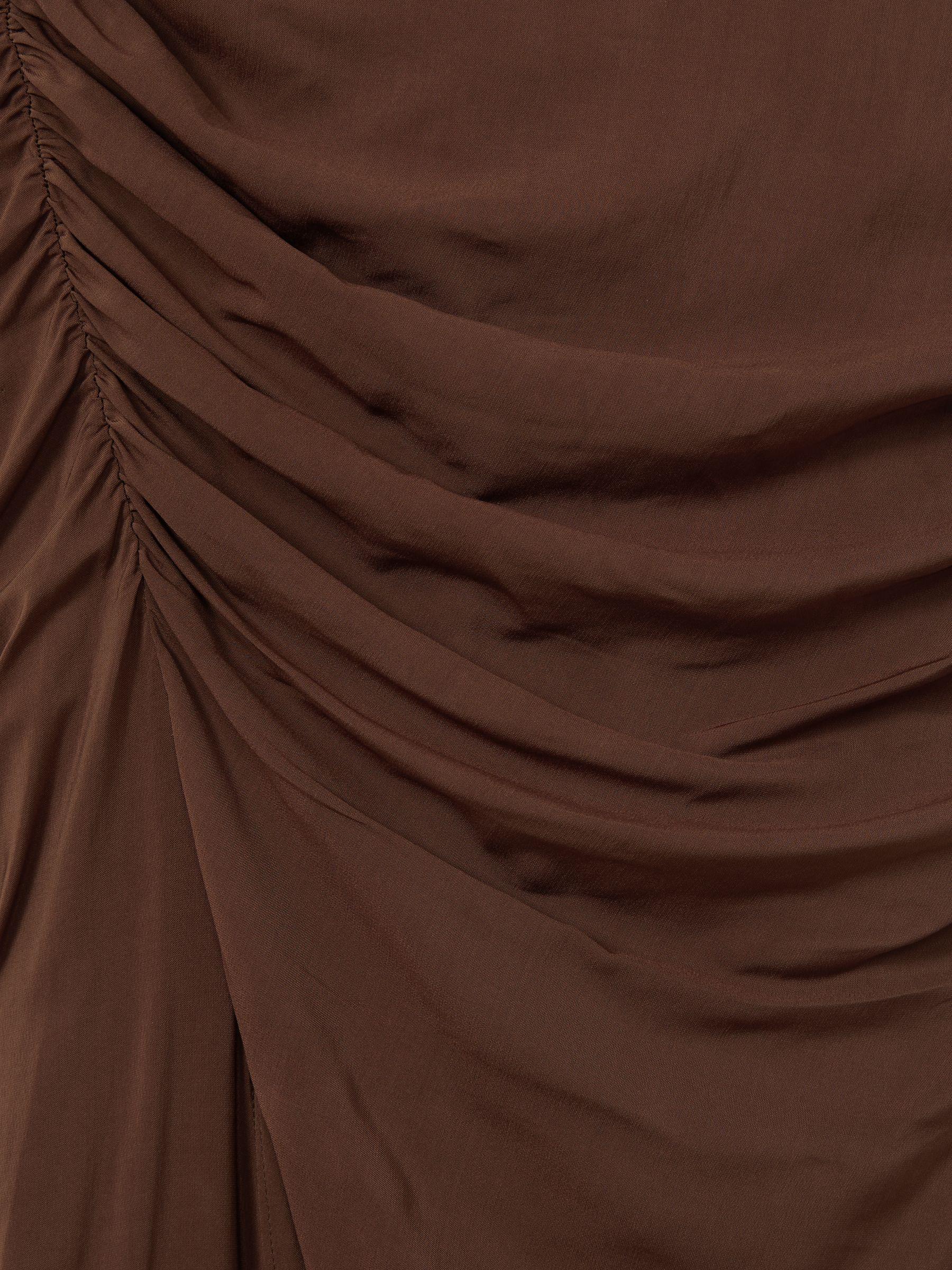 Ruched Front Split Midi Skirt in Chocolate Product Image
