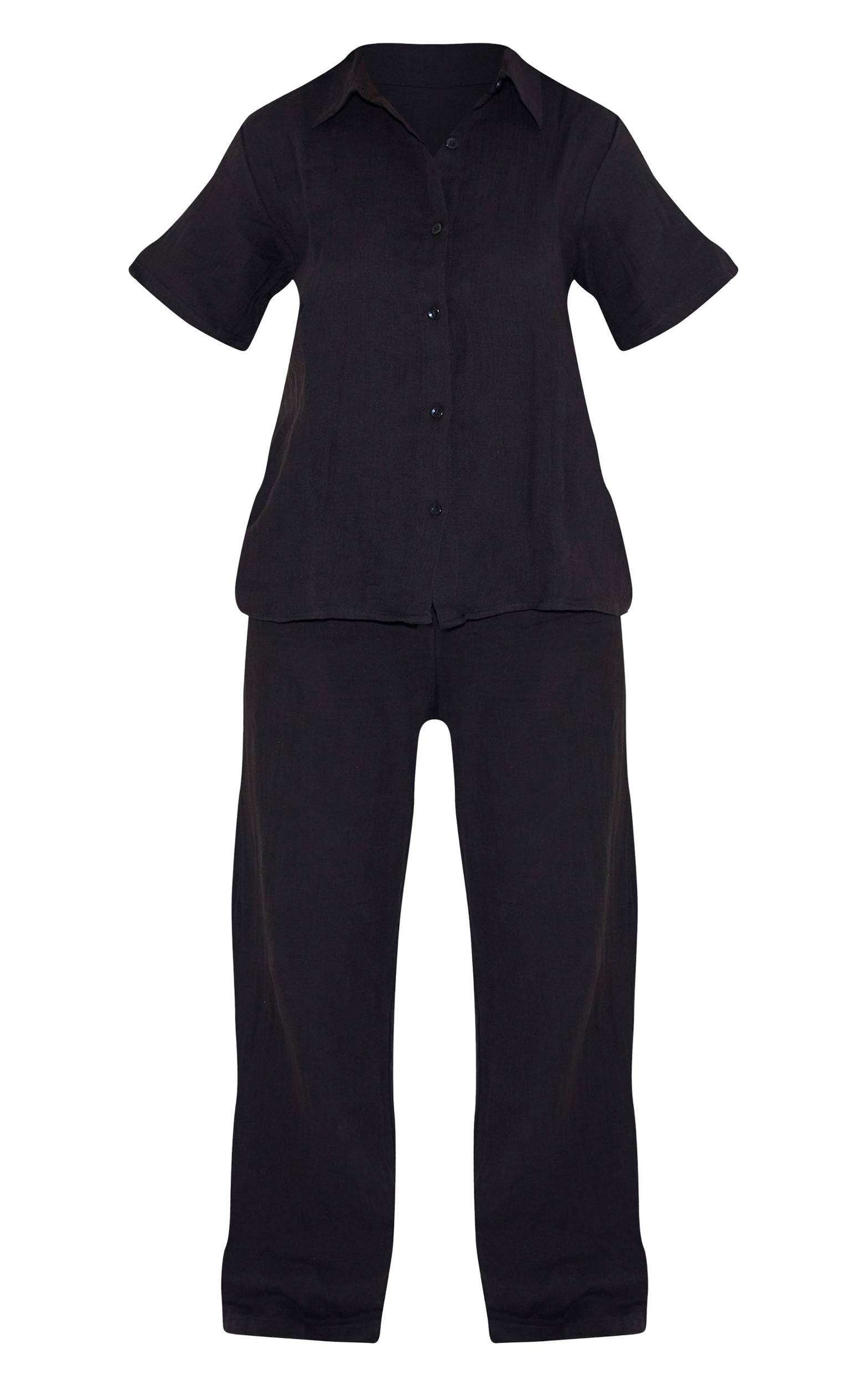 Black Cheesecloth Short Sleeve Long Pj Set Product Image