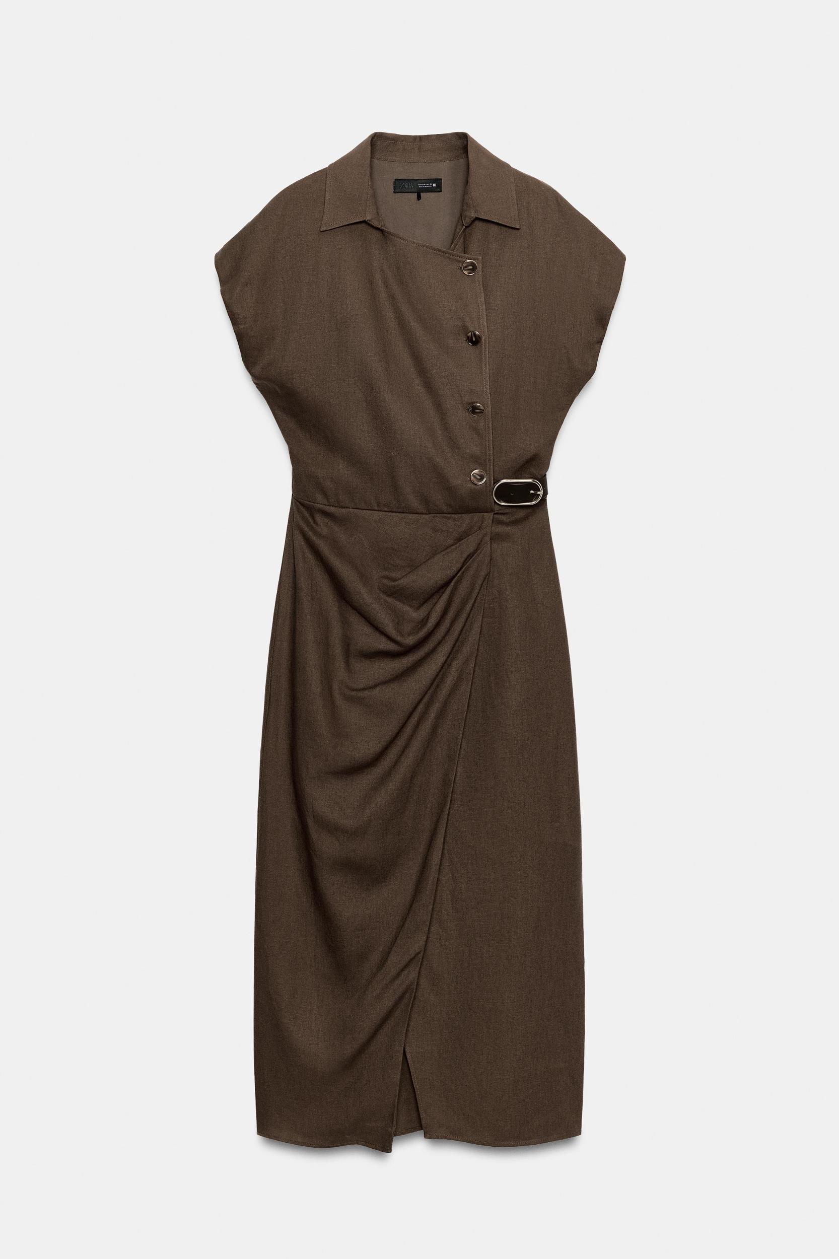 LINEN BLEND MIDI DRESS WITH BELT Product Image