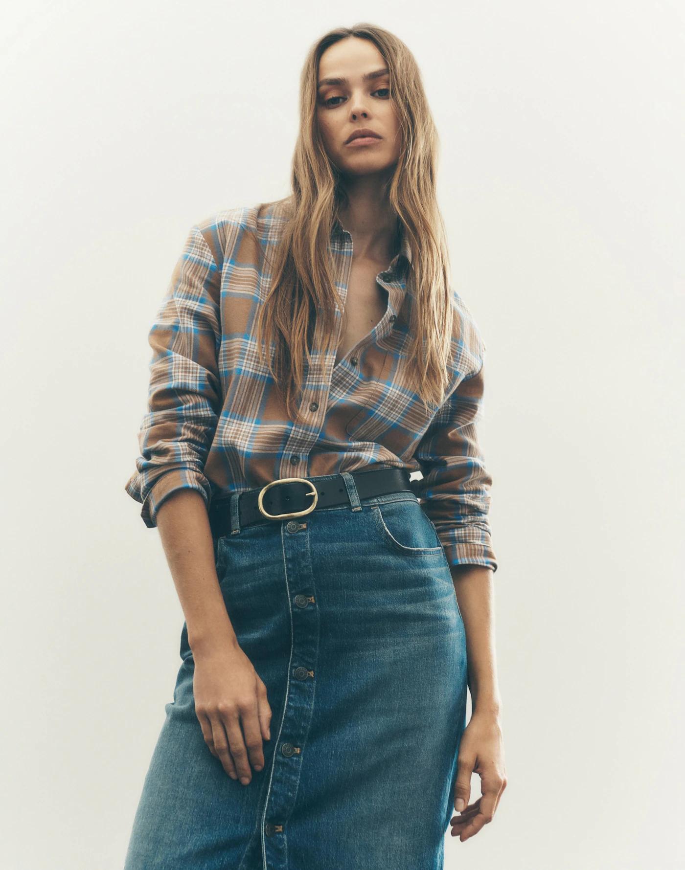 Denim Button-Front Midi Skirt Product Image