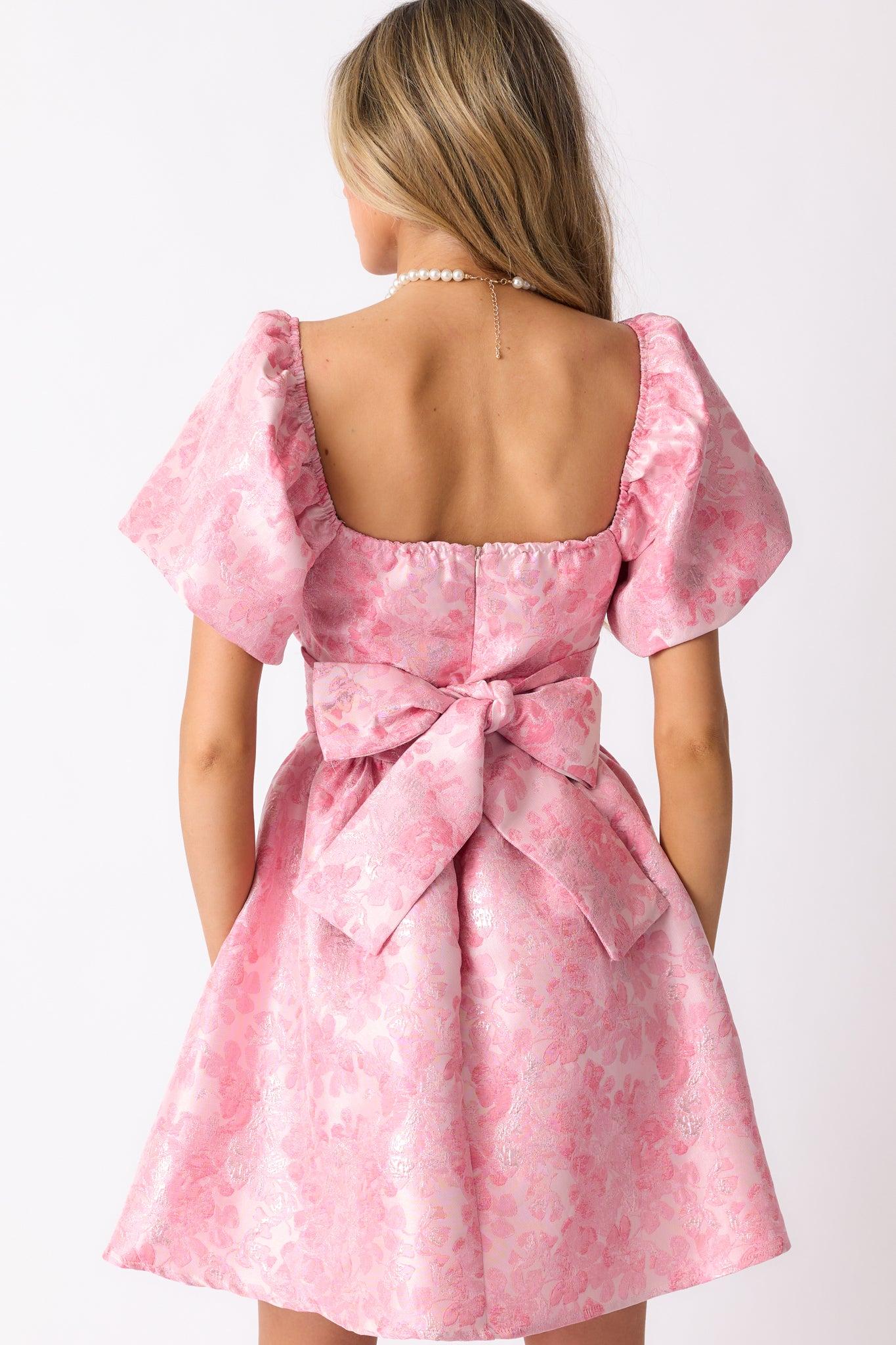 Cheers To Us Light Pink Floral Jacquard Mini Dress Product Image
