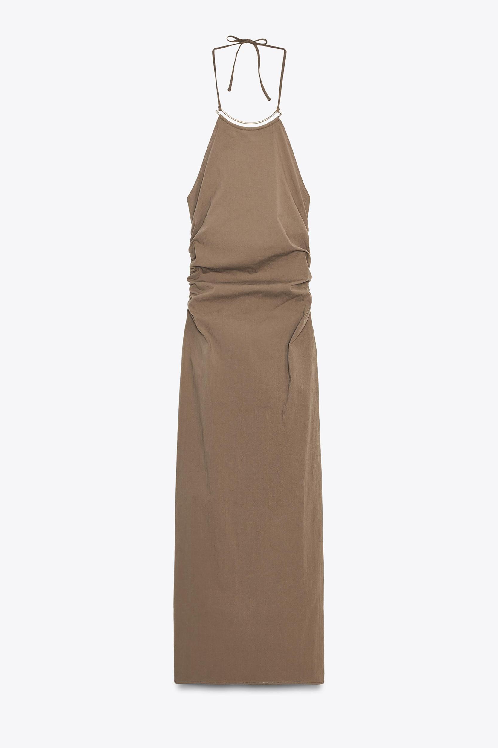 HALTER MIDI DRESS WITH TRIM Product Image