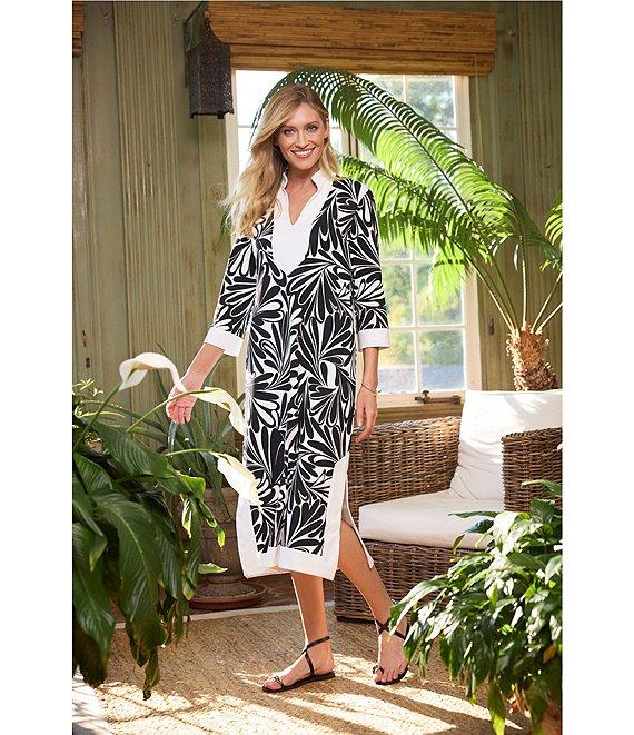 Jude Connally Katie Brushed Jude Cloth Decorative Fan Print Split V-Neck 3/4 Sleeve Midi Dress Product Image