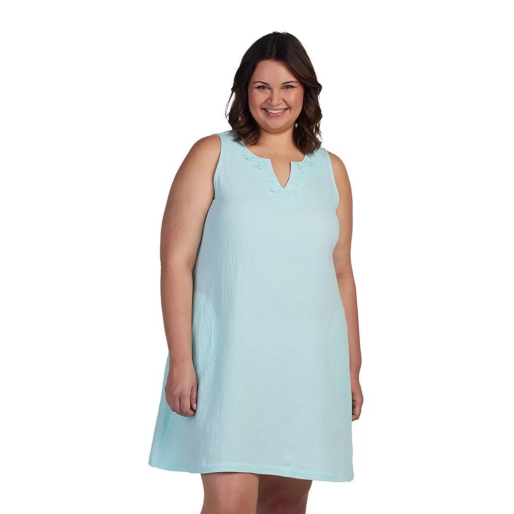 Plus Size Miss Elaine Essentials Crinkle Gauze Sleeveless Notch Neck Short Nightgown, Women's, Size: 1XL, Pink Product Image