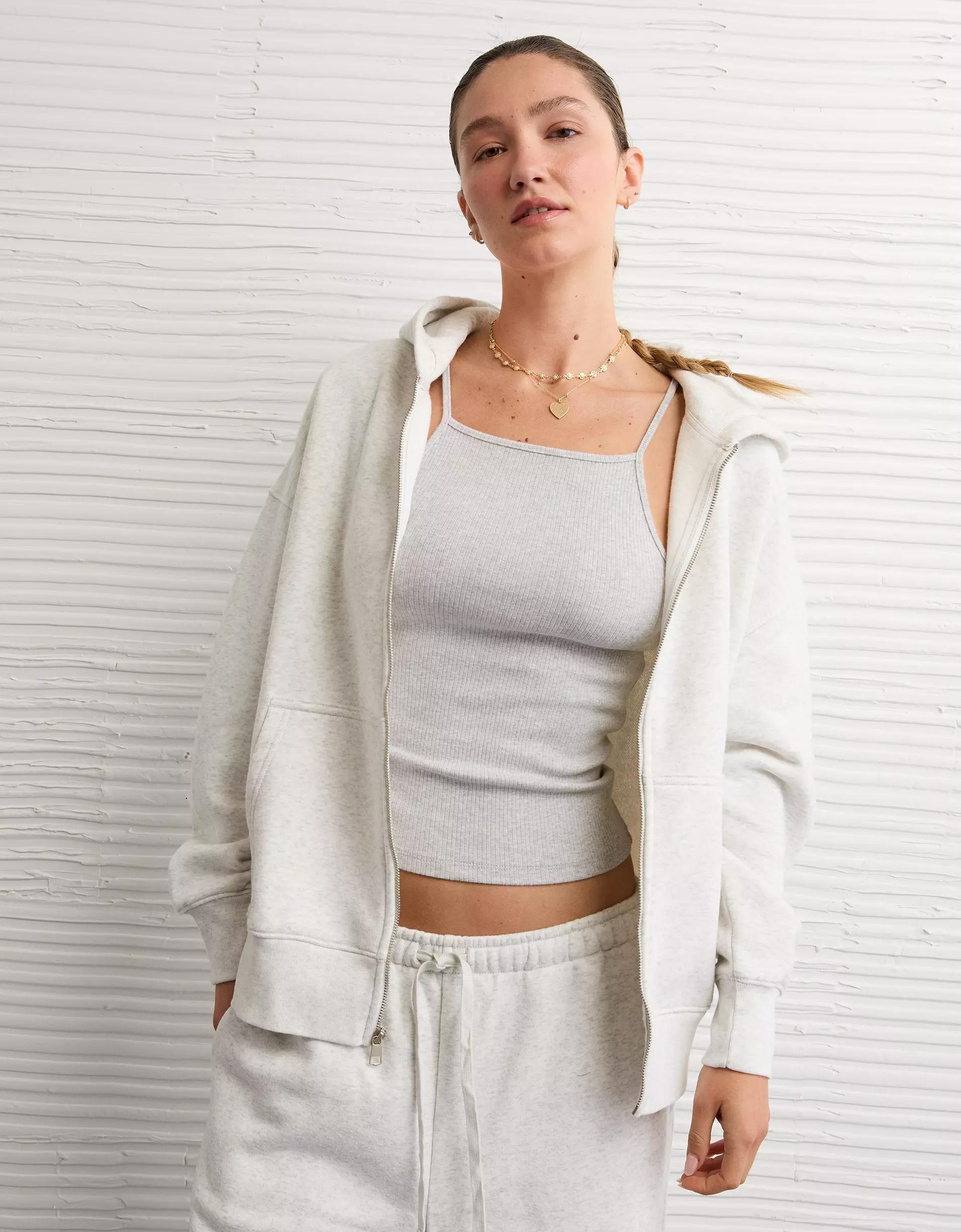 AE Everyday Luxe Oversized Zip-Up Hoodie Product Image