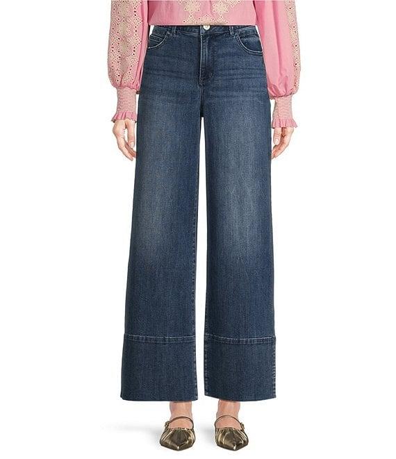 Gibson & Latimer Perfect Fit Denim Mid Rise Wide Ankle Leg Split Side Hem Palazzo Jeans Product Image
