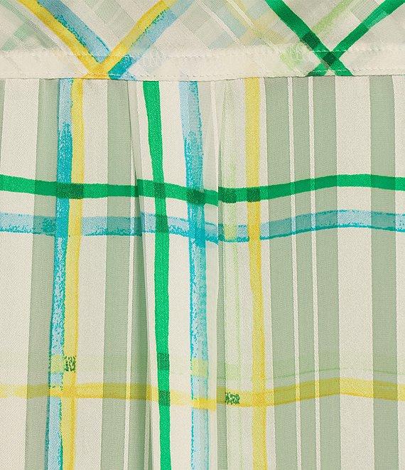 Investments Woven Multi Windowpane Plaid Long Sleeve Point Collar Button Front Top Product Image