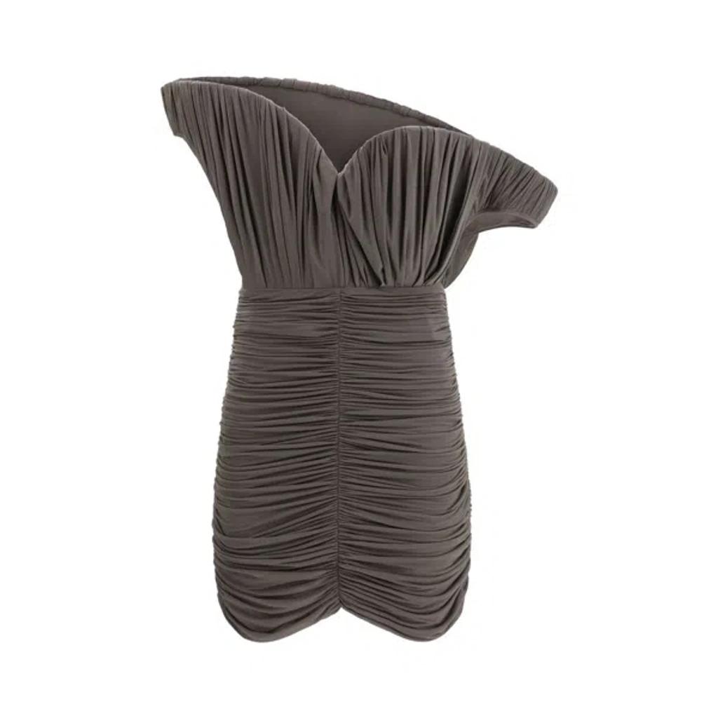 MAGDA BUTRYM Asymmetric One-shoulder Corset Dress With Ruffles In Brown Product Image