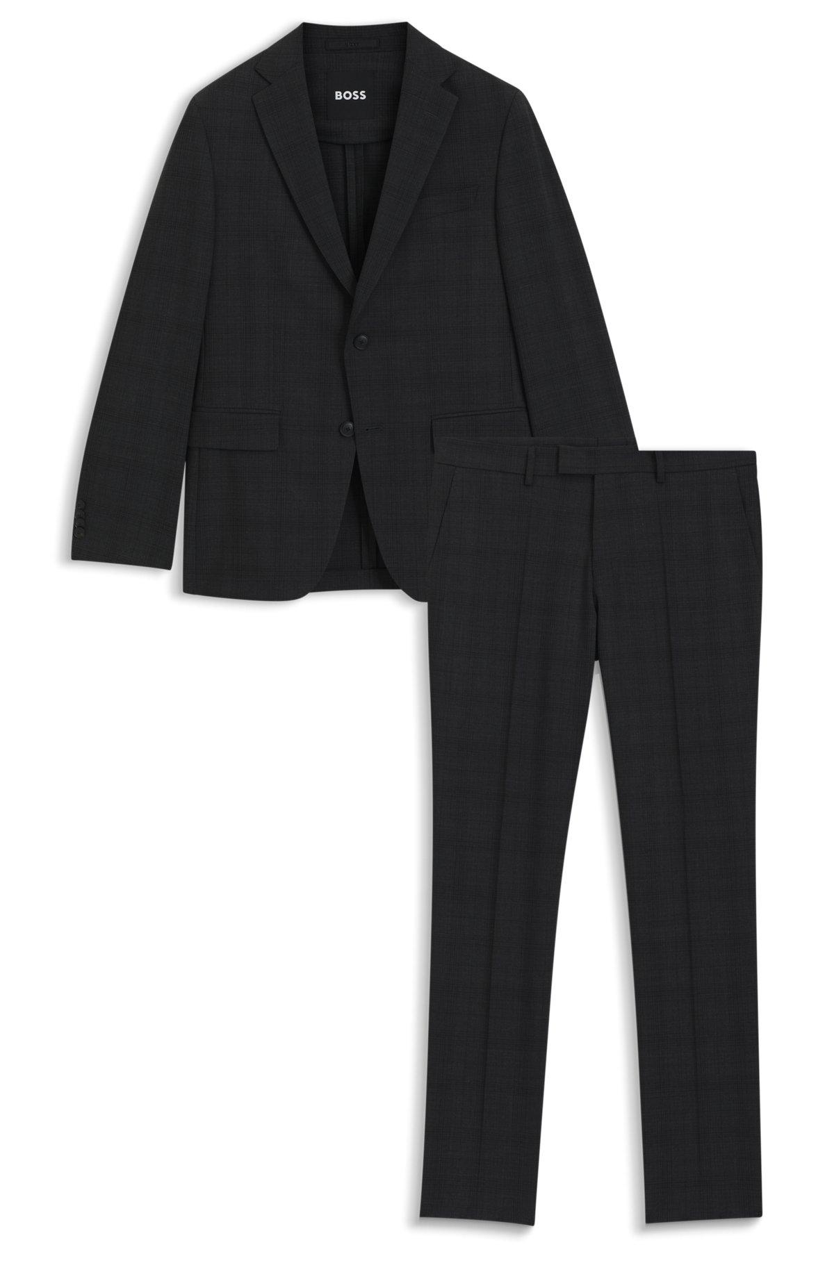BOSS - Slim-fit suit in checked crease-resistant stretch wool - Black Product Image