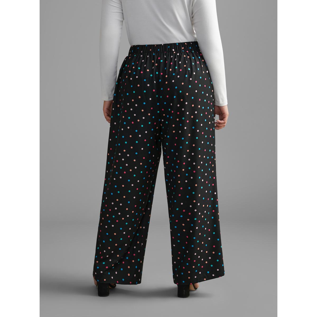 Plus Size Colored Polka Dot Wide Leg Pants Women Black Workwear Essentials Loose Mid Rise Office Pants BloomChic 14-16/1X Product Image