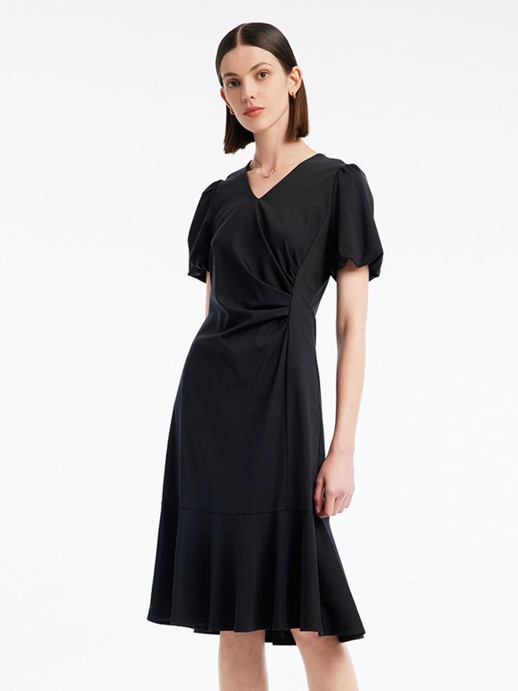 Ruched Mermaid V-Neck Midi Dress Product Image