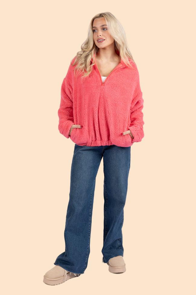 Stay Here Coral Sherpa Pullover FINAL SALE Product Image