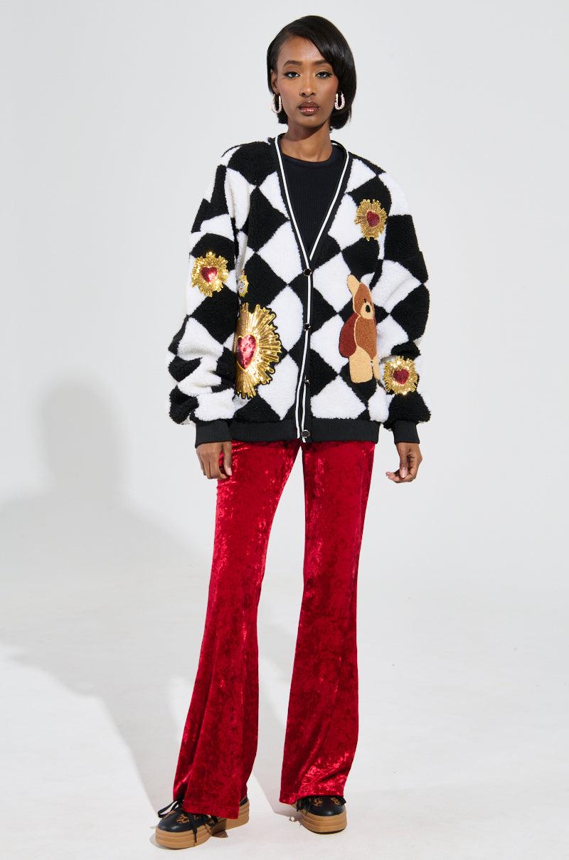 TEDDY BEAR CUTE CHECKERED BUTTON DOWN CARDIGAN Product Image