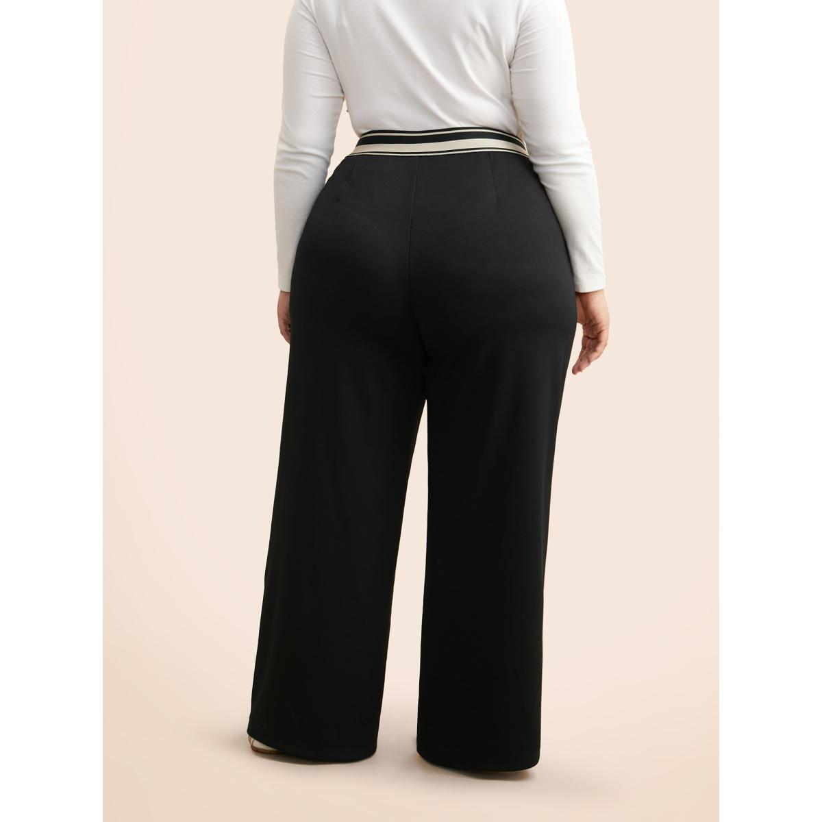 Plus Size Mid Rise Contrast Elastic Waist Pants Women Black Casual Mid Rise Everyday Pants BloomChic 18-20/2X Product Image