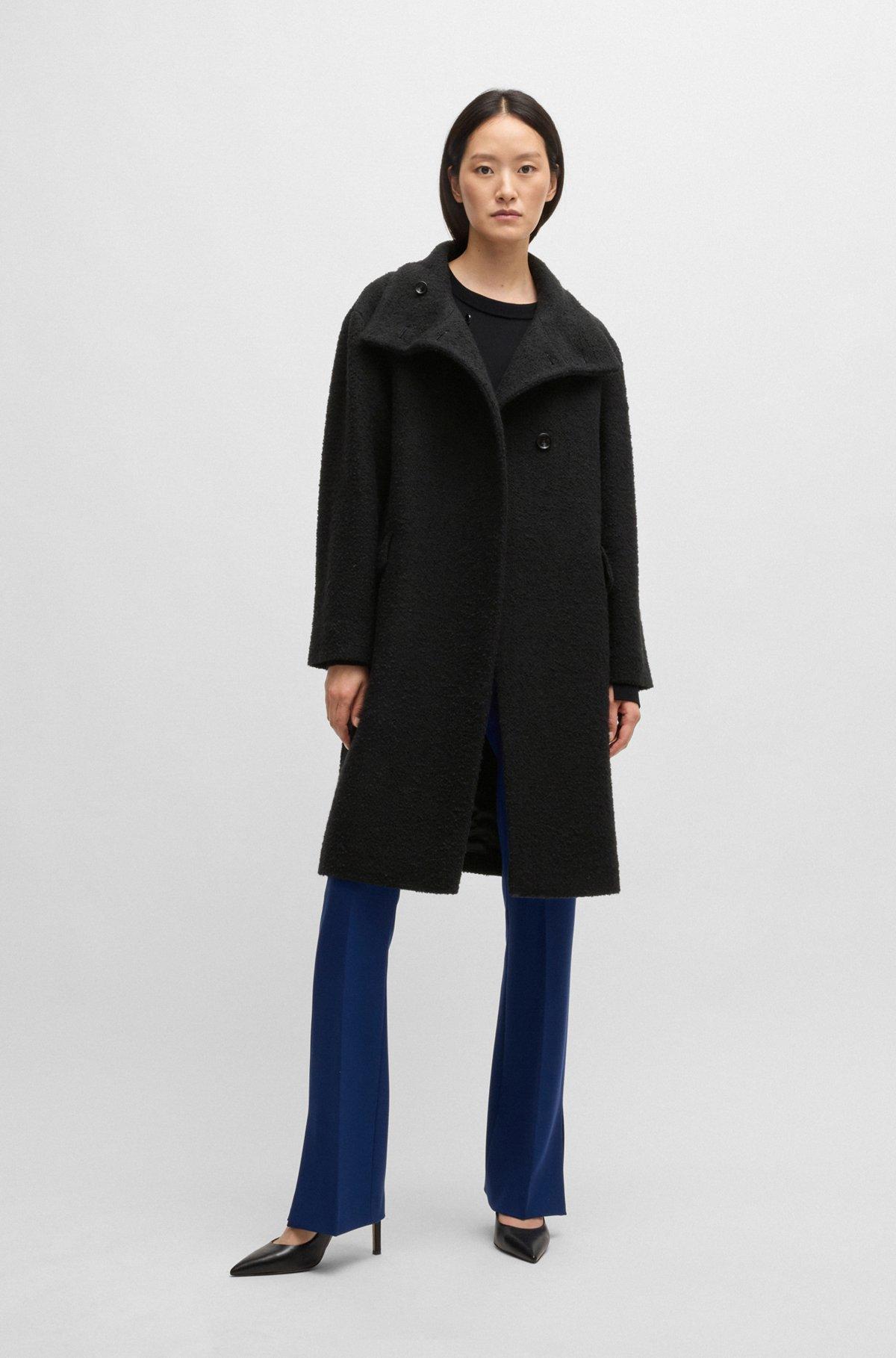 Funnel-neck coat in patterned melange fabric Product Image
