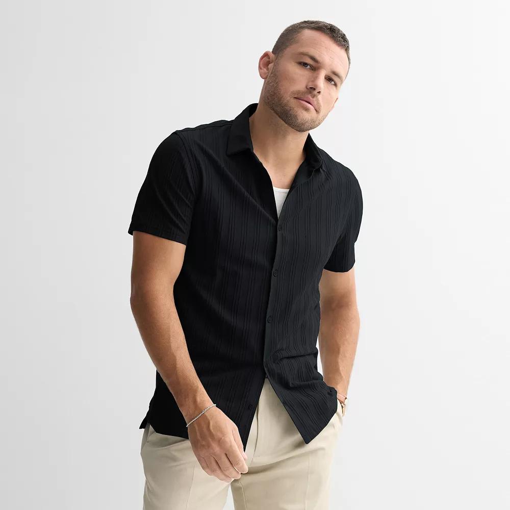 Men's Apt. 9® Knit Short Sleeve Button-Down Shirt,  Product Image