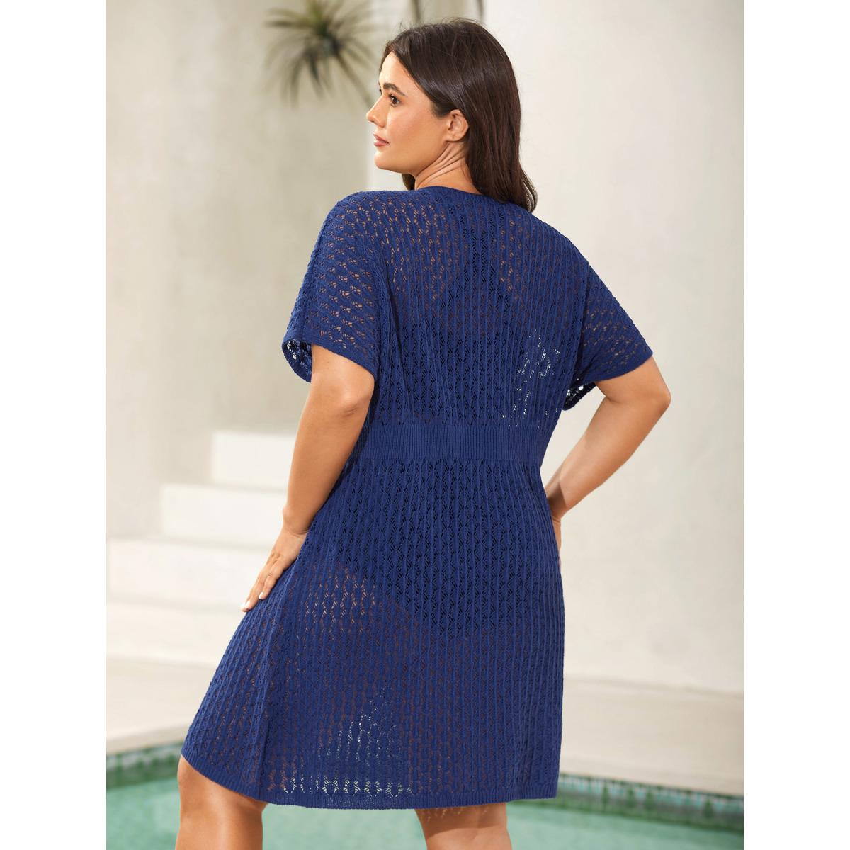 Plus Size Crochet Waist-Defining Swim Cover-Up Women's Swimwear Indigo Beach Loose Texture Curve Swim Cover Ups BloomChic 22-24/3X Product Image