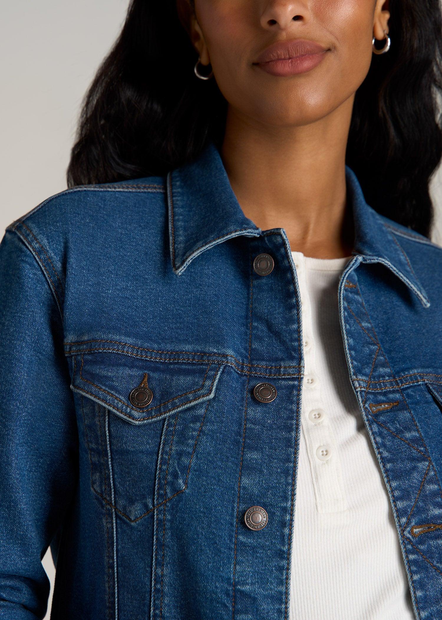 Denim Jacket for Tall Women in Blue 90's Wash Female Product Image