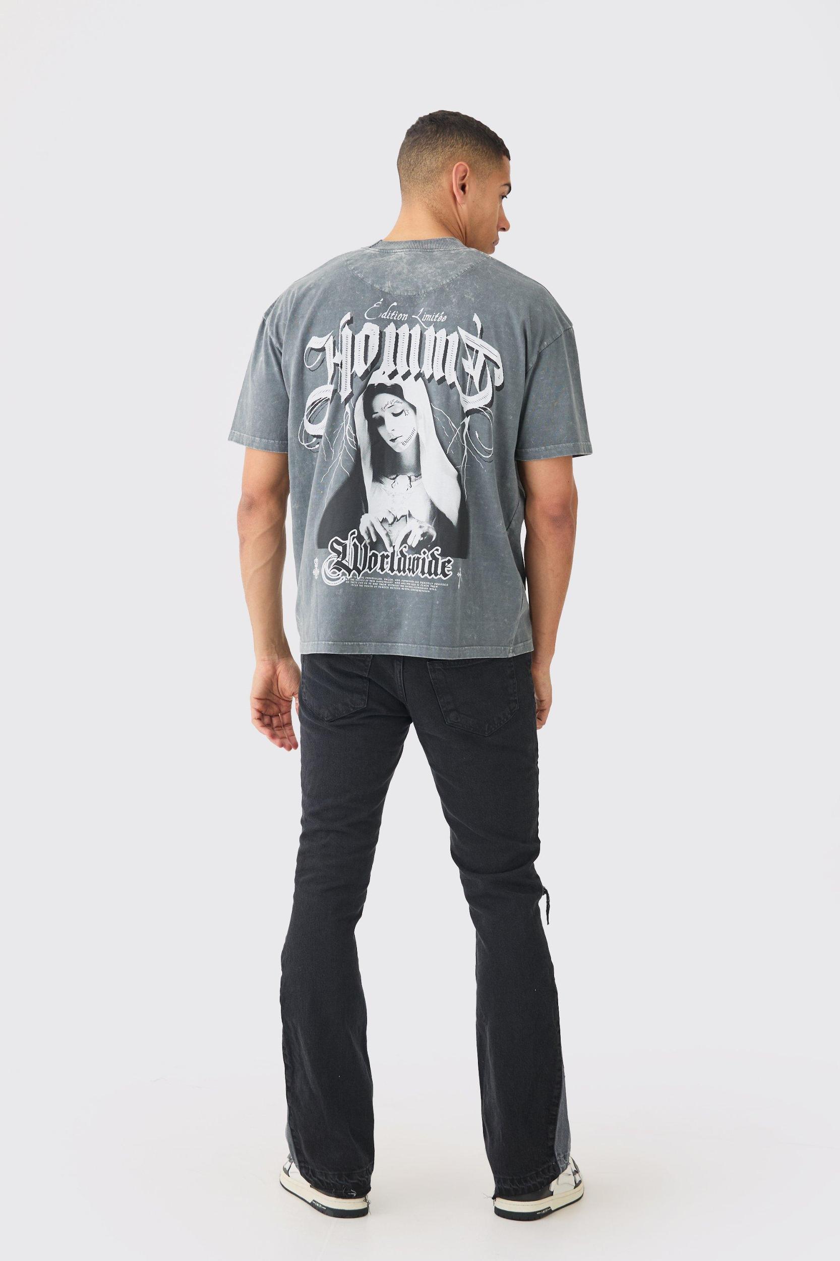 Slim Flare Distressed Gusset Panel Jeans | boohooMAN USA Product Image