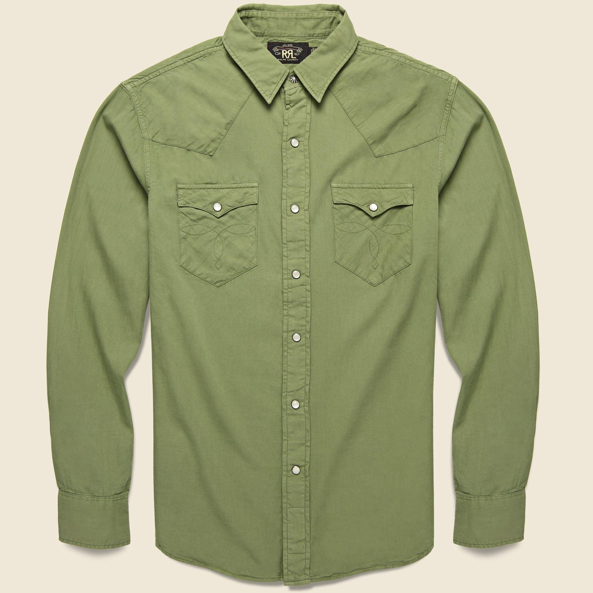 Slim Fit Twill Western Shirt - Olive Drab Product Image