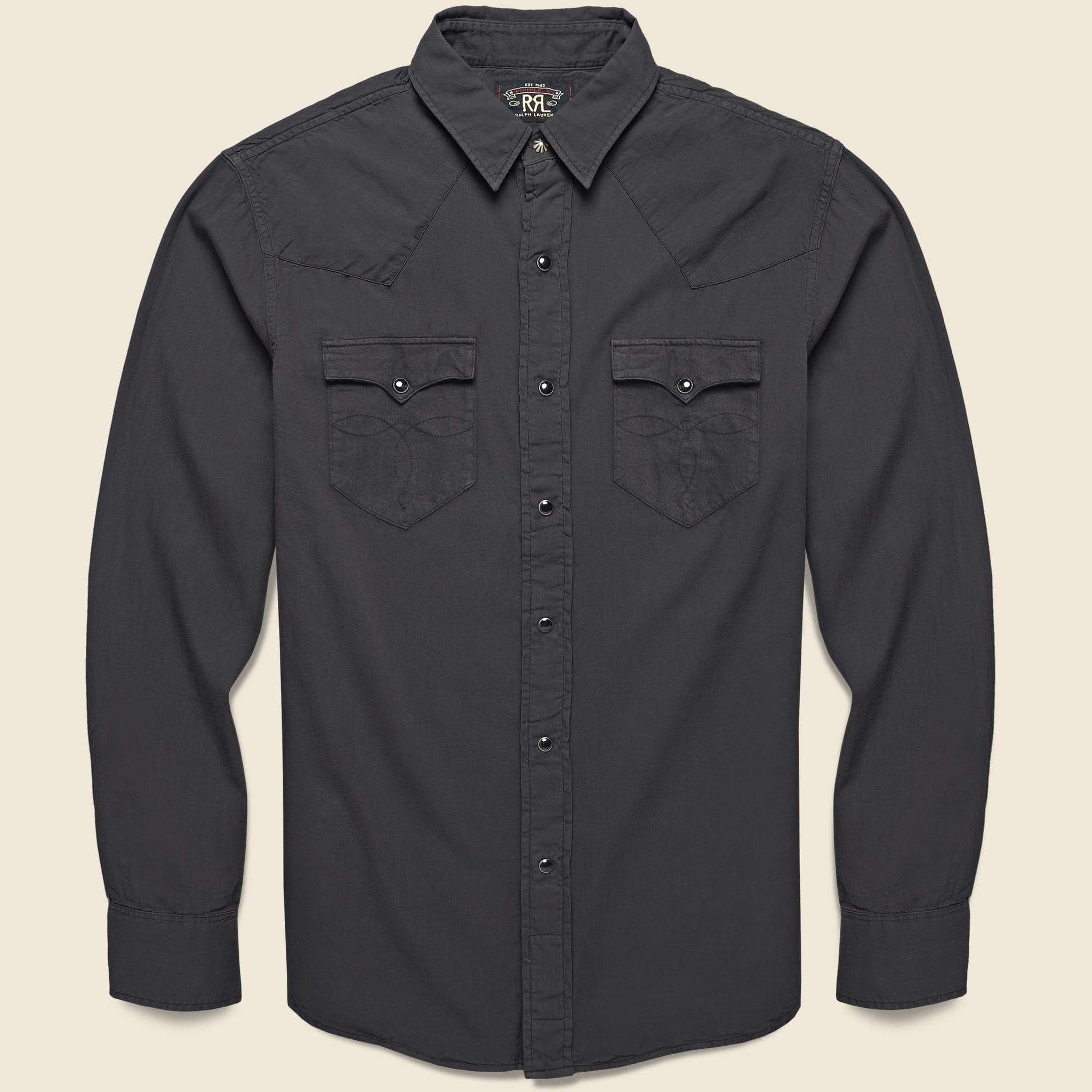 Slim Fit Twill Western Shirt - Black Product Image