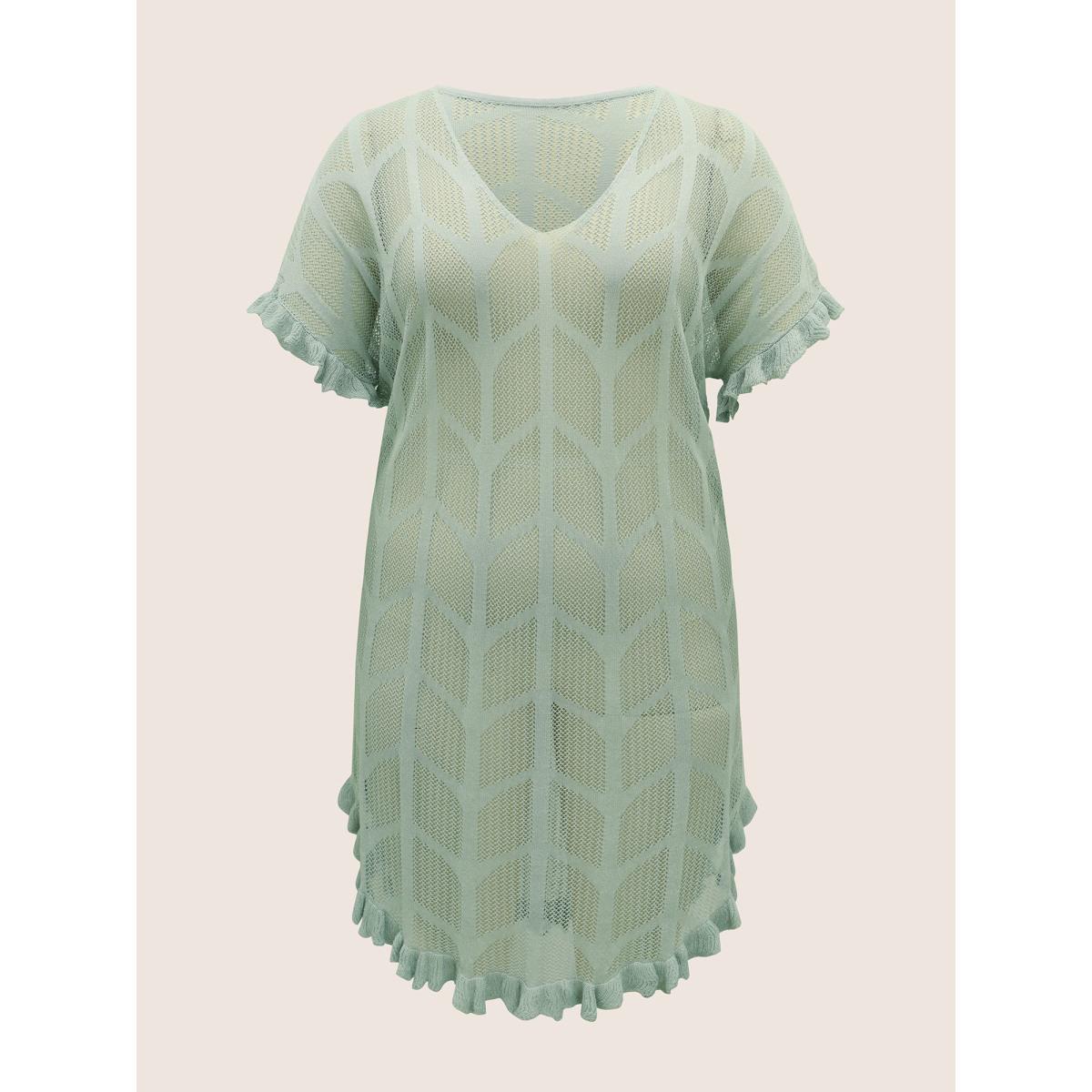 Plus Size Texture Ruffles Cut Out Dolman Sleeve Swim Cover Up Women's Swimwear Palemauve Beach Loose Texture Curve Swim Cover Ups BloomChic 12/L Product Image