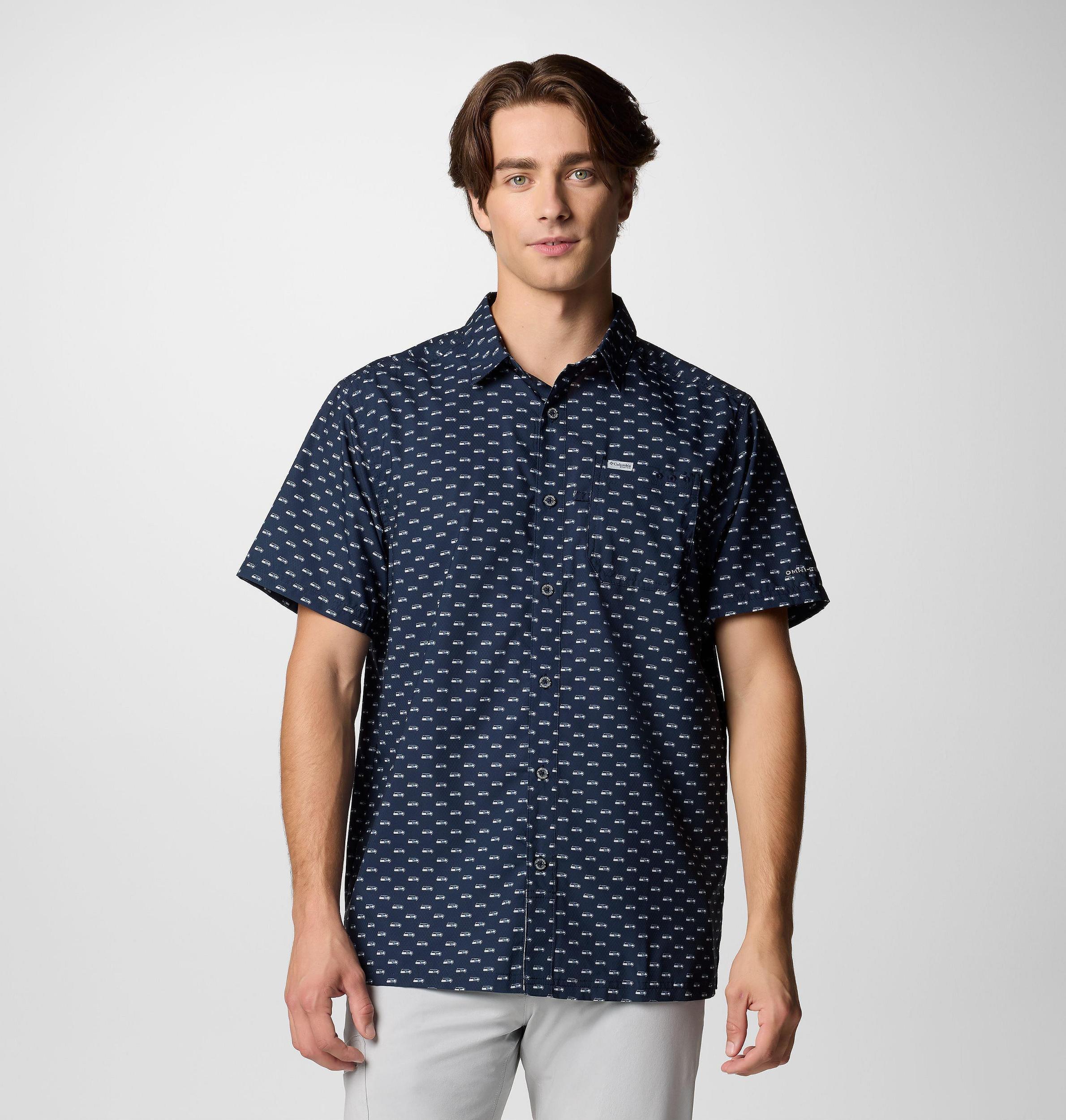 Columbia Mens PFG Super Slack Tide Short Sleeve Shirt - Seattle Seahawks- Product Image