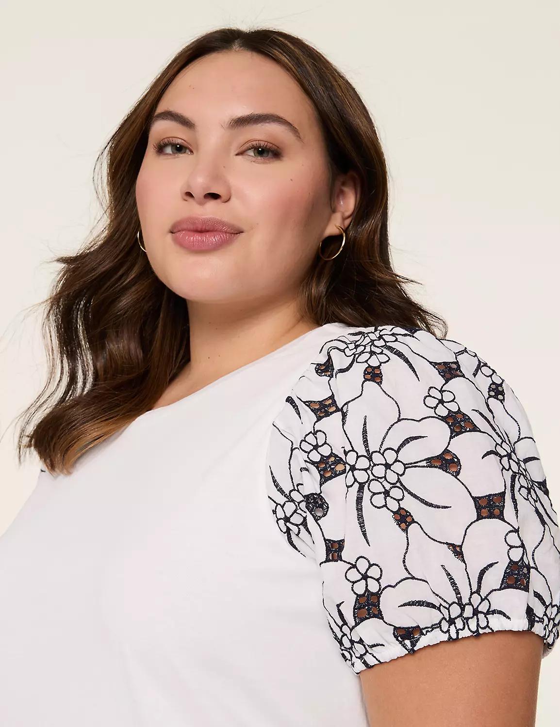 Eyelet-Sleeve Crew-Neck Top Product Image