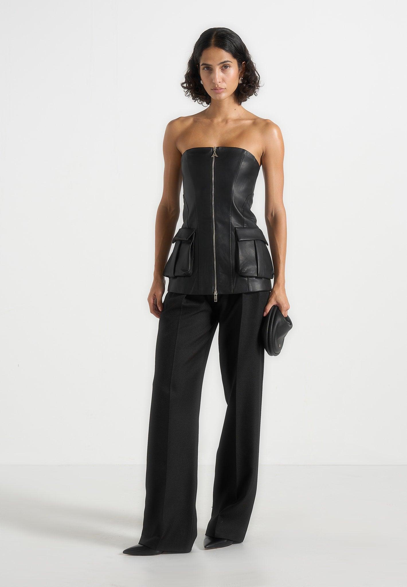 Leather Longline Bandeau Top - Black Female Product Image