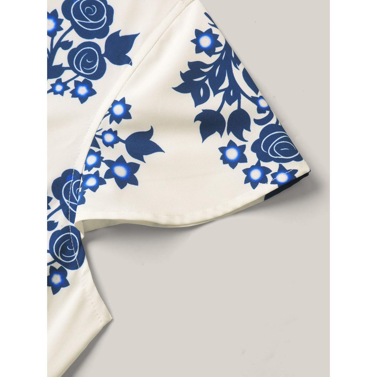 Plus Size Boho Print V-Neck Pockets Midi Dress Mediumblue Women V-neck Short sleeve Curvy BloomChic 30/6X Product Image