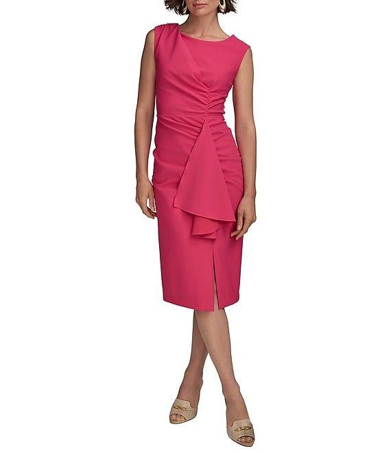 Donna Karan Boat Neck Ruffle Front Sheath Dress Product Image