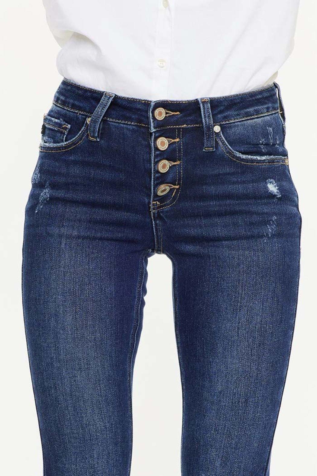 Button Up Distress Flare Jeans Product Image