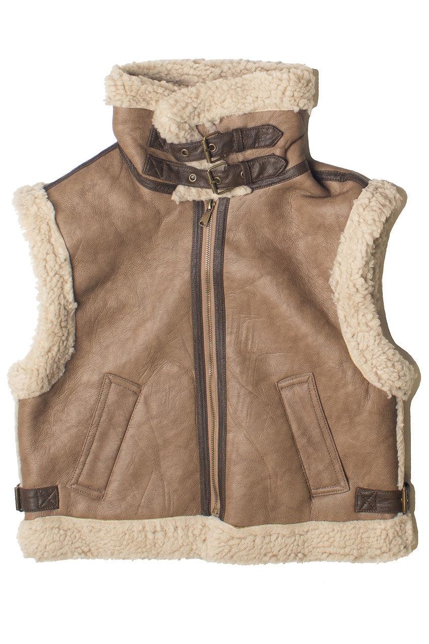 Faux Fur Lined Buckle Pleather Vest Product Image