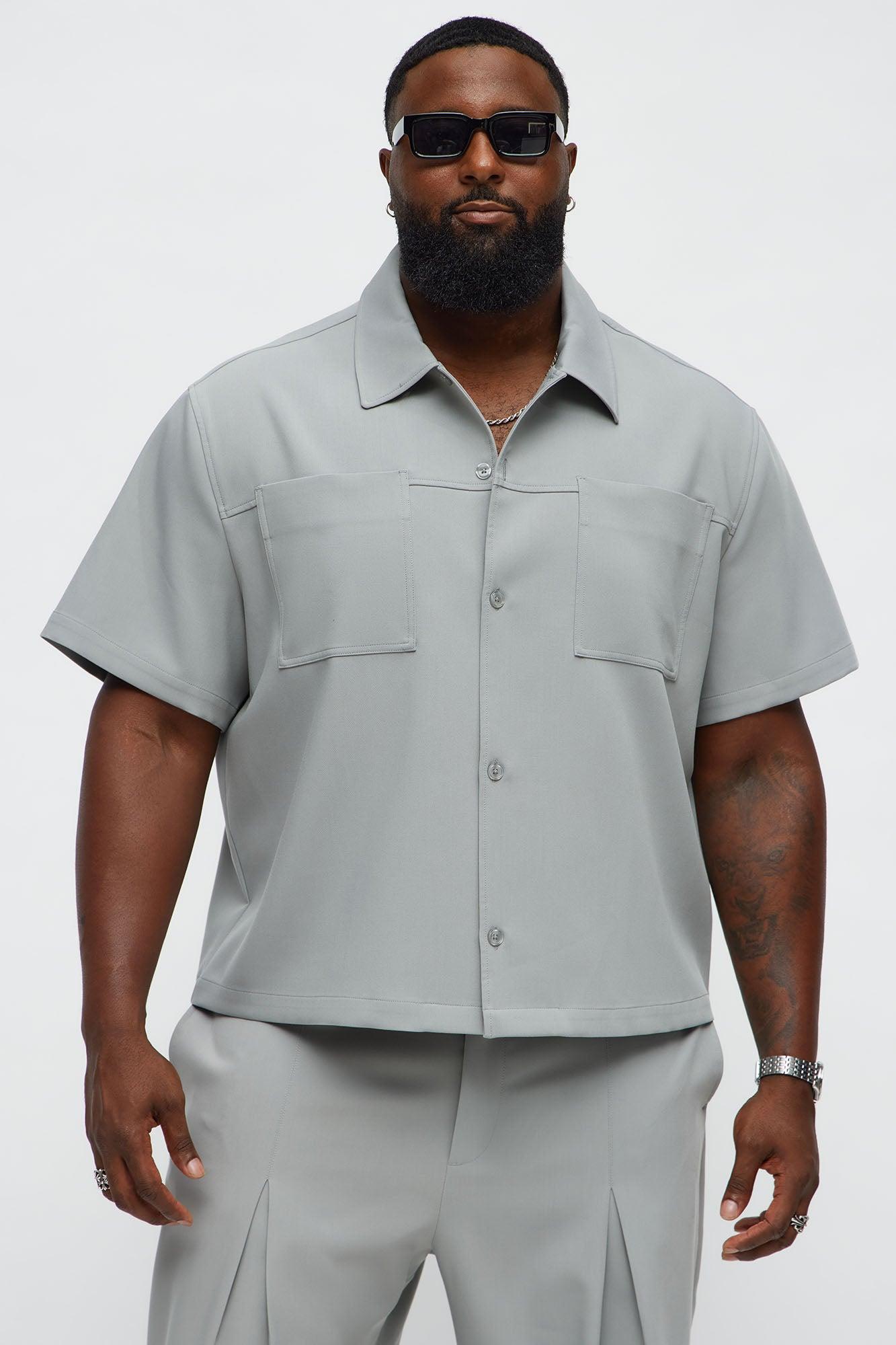 Cropped Ronan Weekender Button Up Shirt - Grey Male Product Image