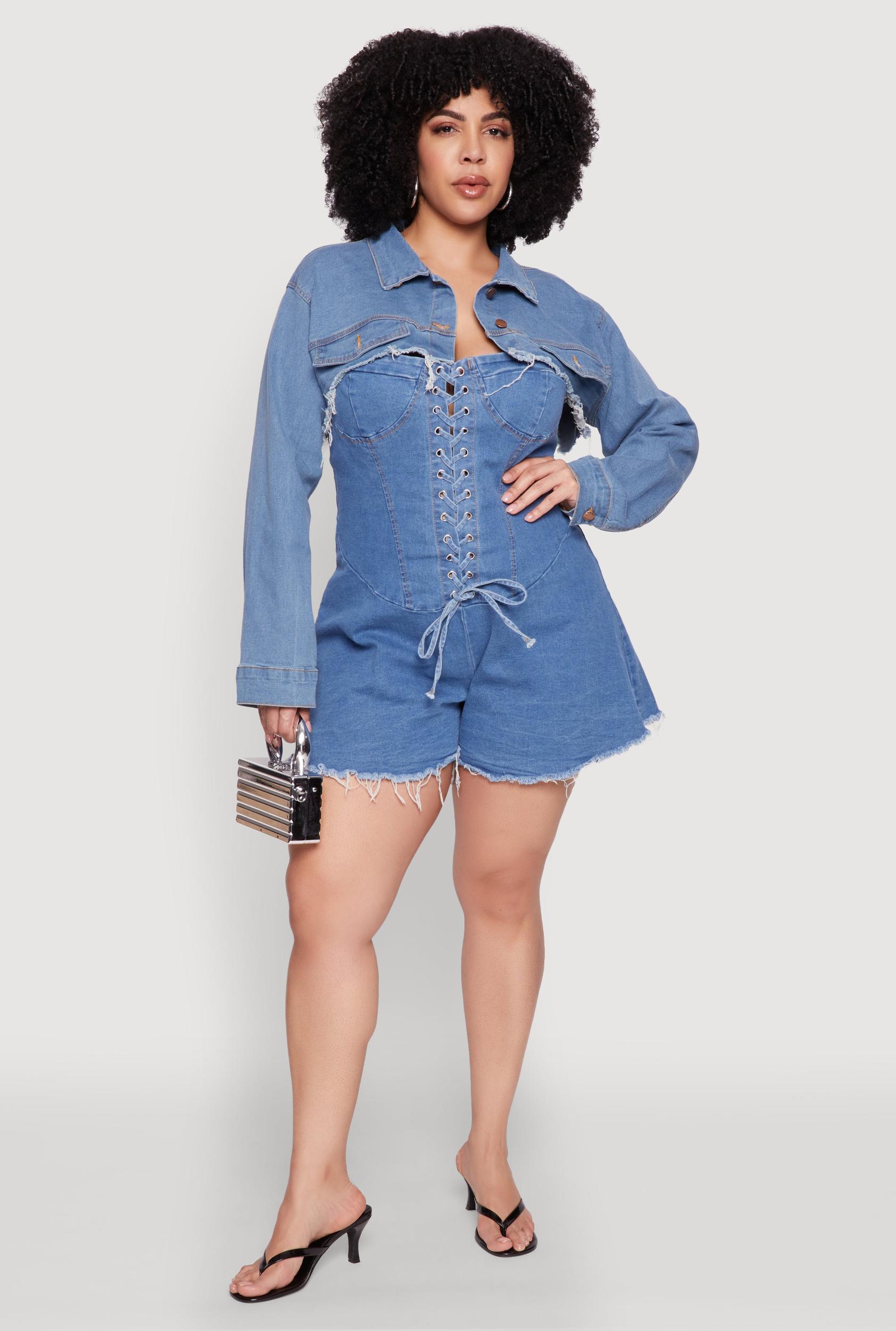 Womens Plus Size Daisy Distressed Bolero Jean Jacket Product Image