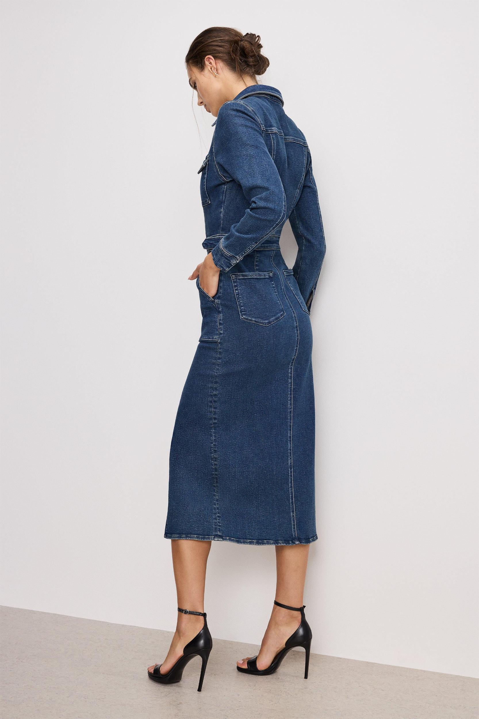 FIT FOR SUCCESS LONG SLEEVE MIDI DRESS | INDIGO724 Product Image