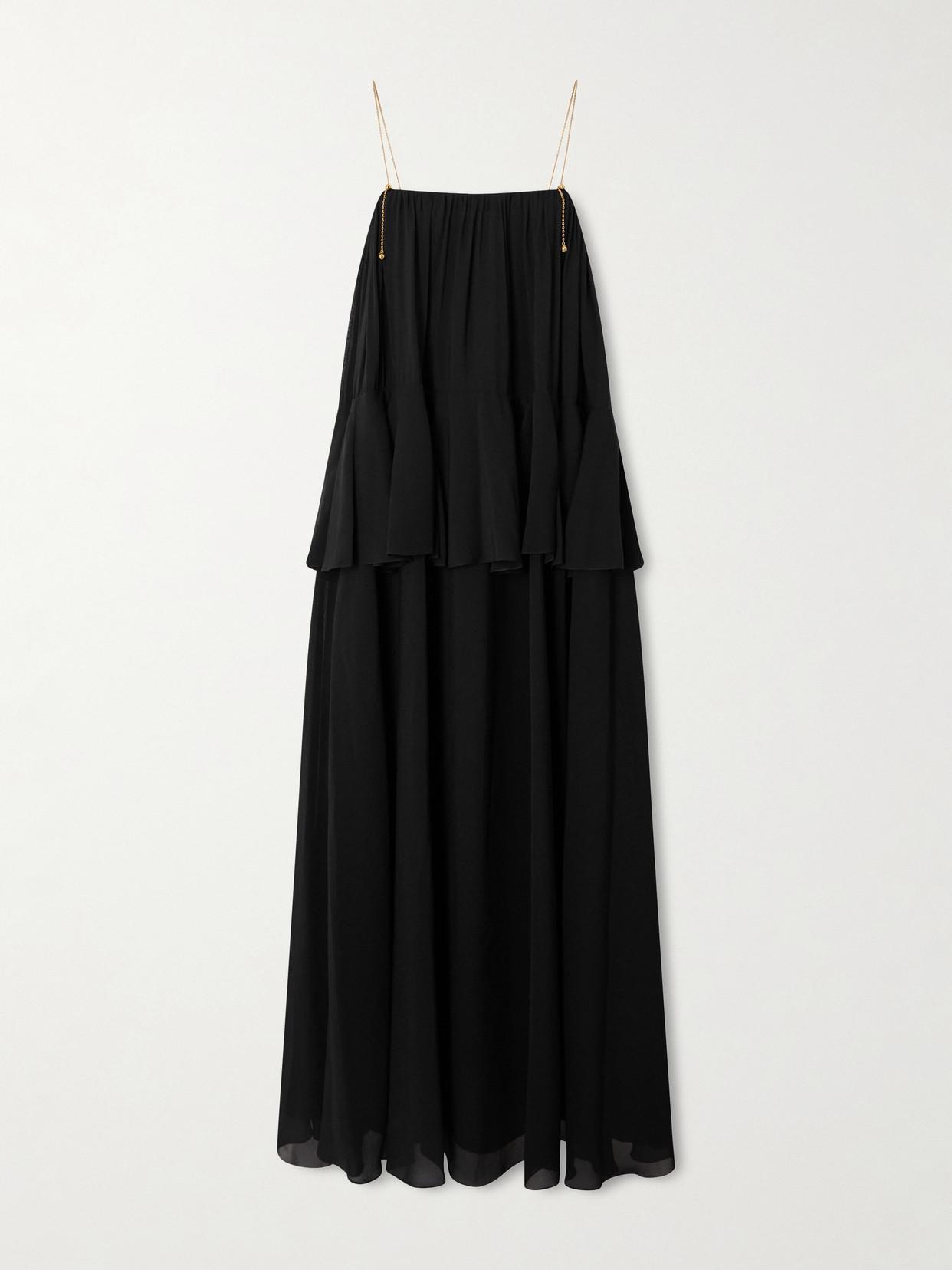 CHLOÉ Open-back Embellished Tiered Silk-georgette Maxi Dress In Black Product Image