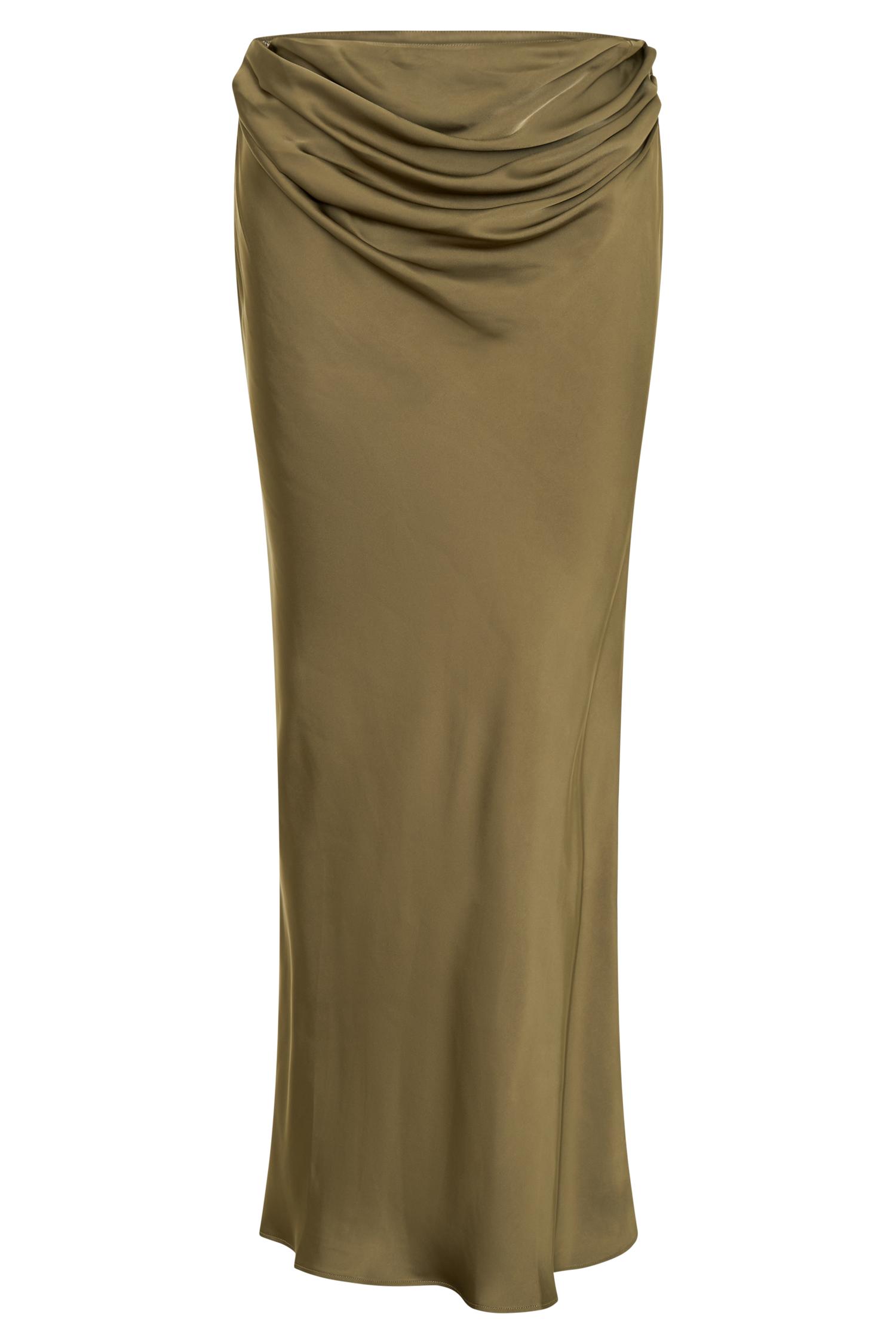 Nicola Satin Asymmetric Maxi Skirt - Basil Product Image