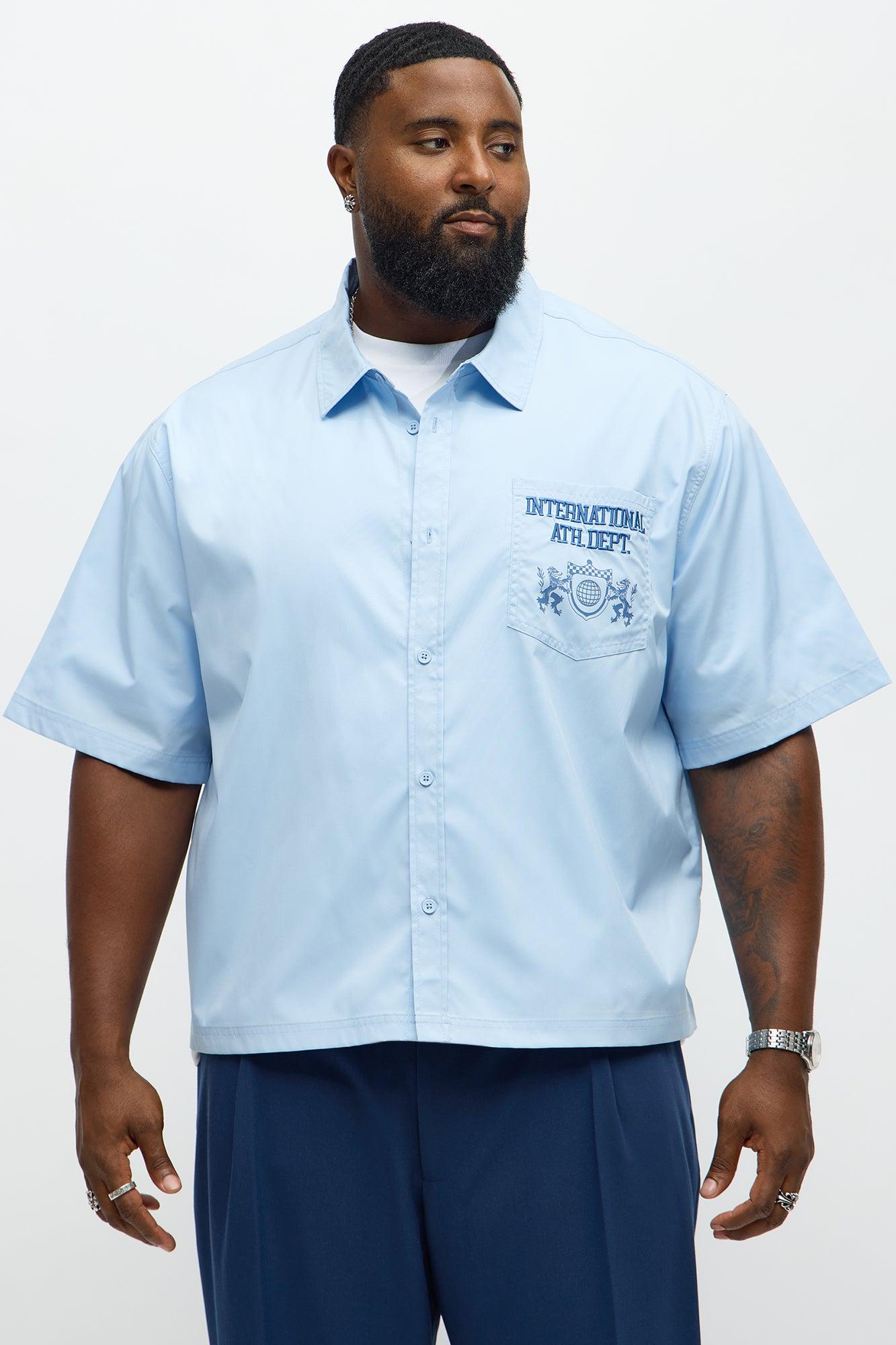 Cropped Athletic Dept. Short Sleeve Button Up Shirt - Blue Male Product Image