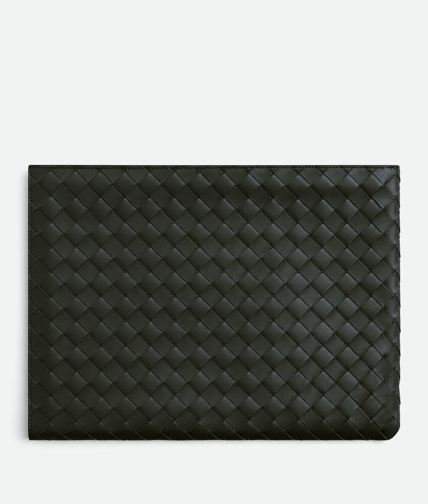 Men's Intrecciato Half Zipped Pouch in Dark green / Travertine Product Image