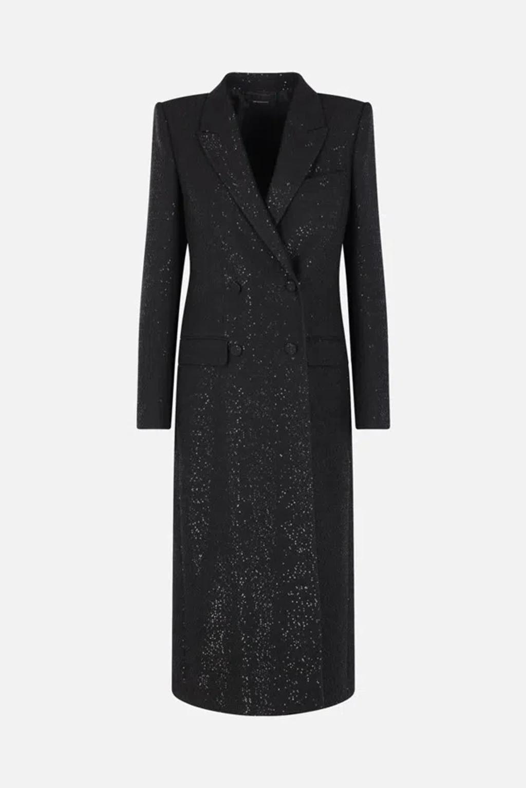 TOM FORD Sequined Wool Blend Crepe Double Breasted Coat In Black Product Image