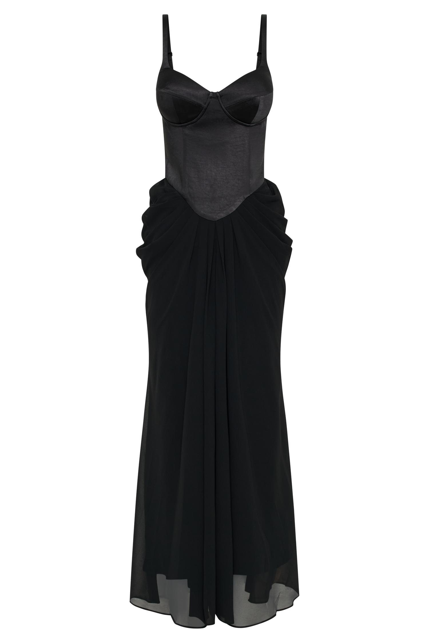 Leila Satin Corset Maxi Dress - Black Product Image