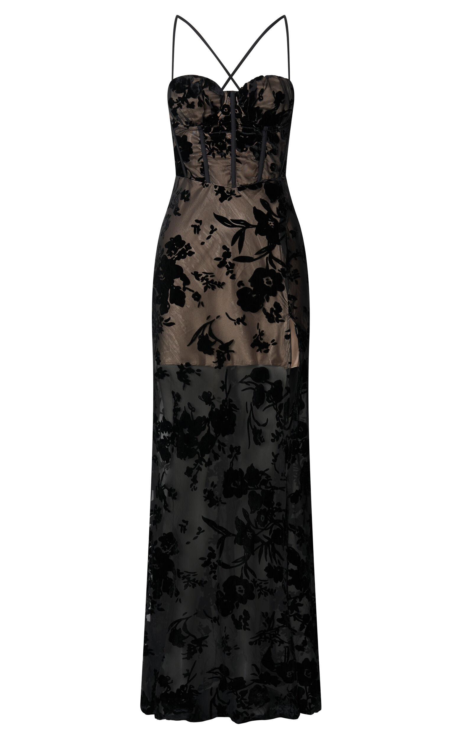 Violeta Maxi Dress - Corset Front Burnout Dress in Black Product Image