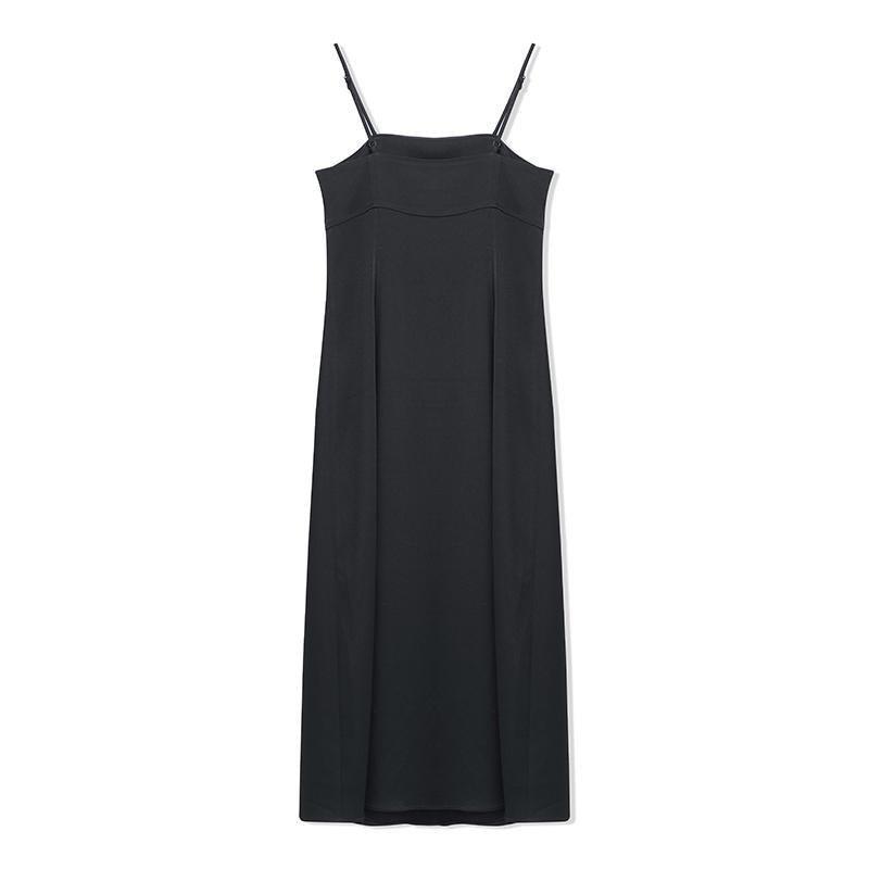 Black Triacetate Spaghetti Strap Midi Dress Product Image