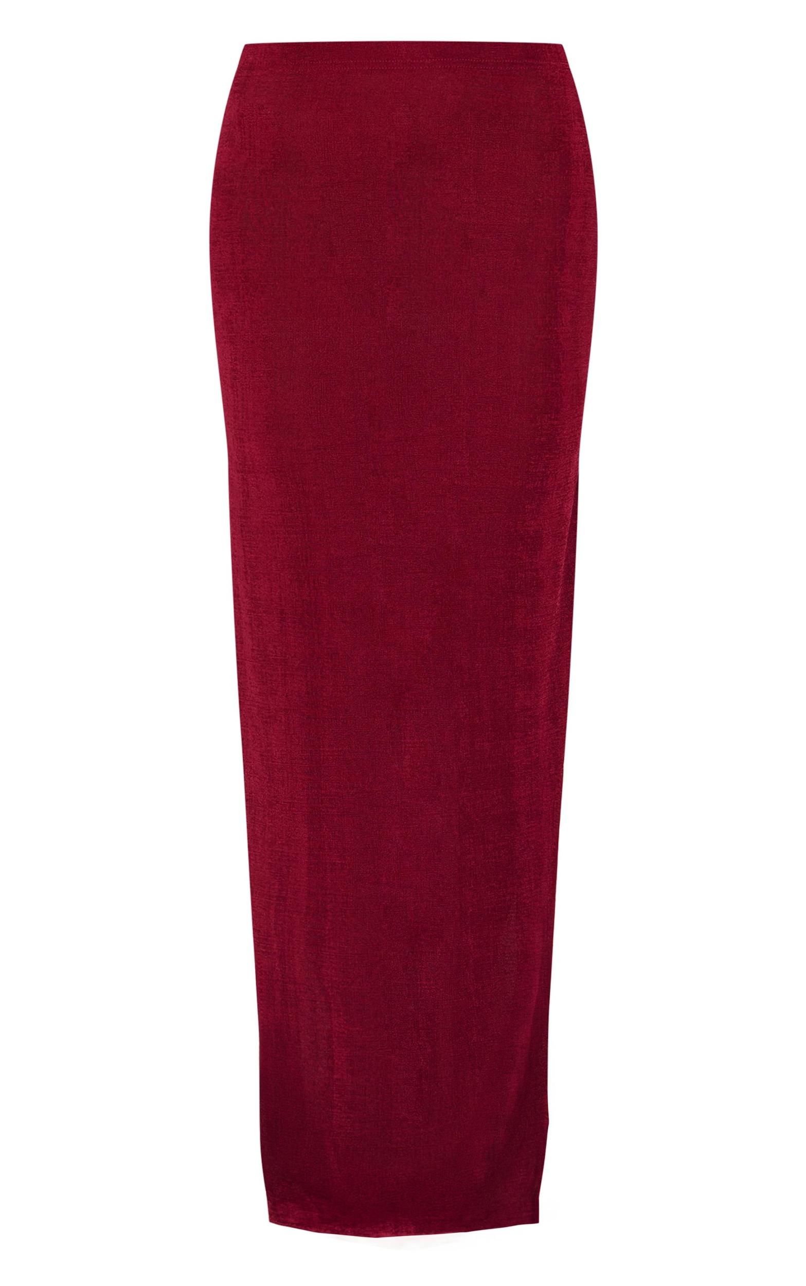 Burgundy Acetate Slinky Low Rise Maxi Skirt Product Image