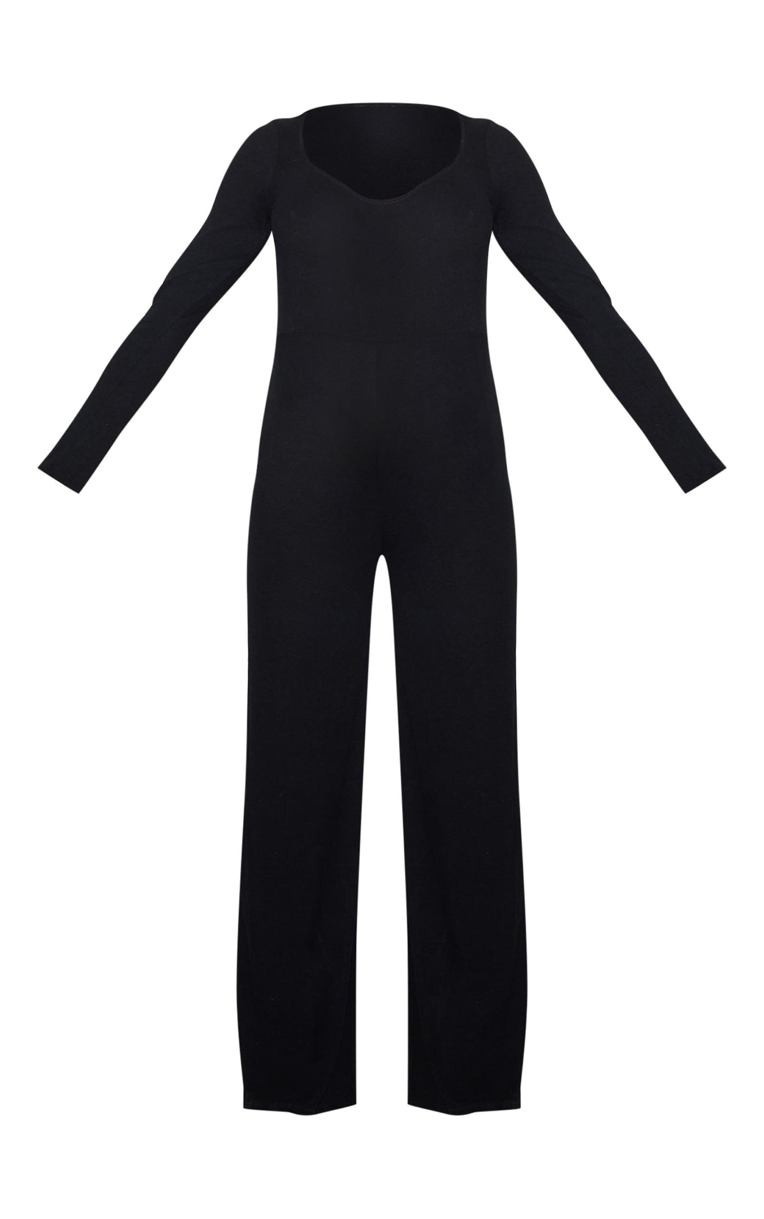 Maternity Black Rib Collar Detail Flare Leg Jumpsuit Product Image