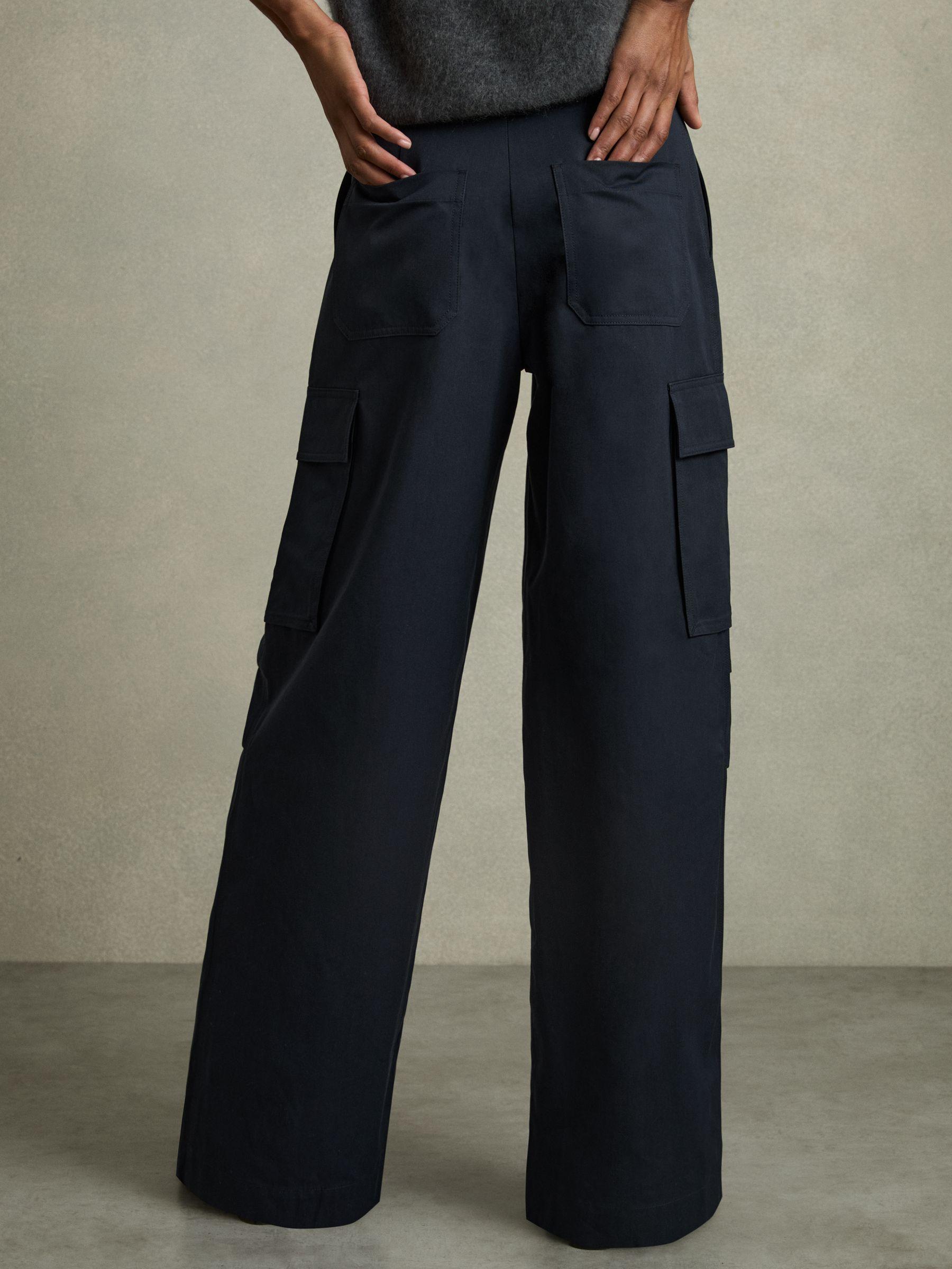Petite Cotton-Tencel Wide-Leg Combat Trousers in Navy Product Image